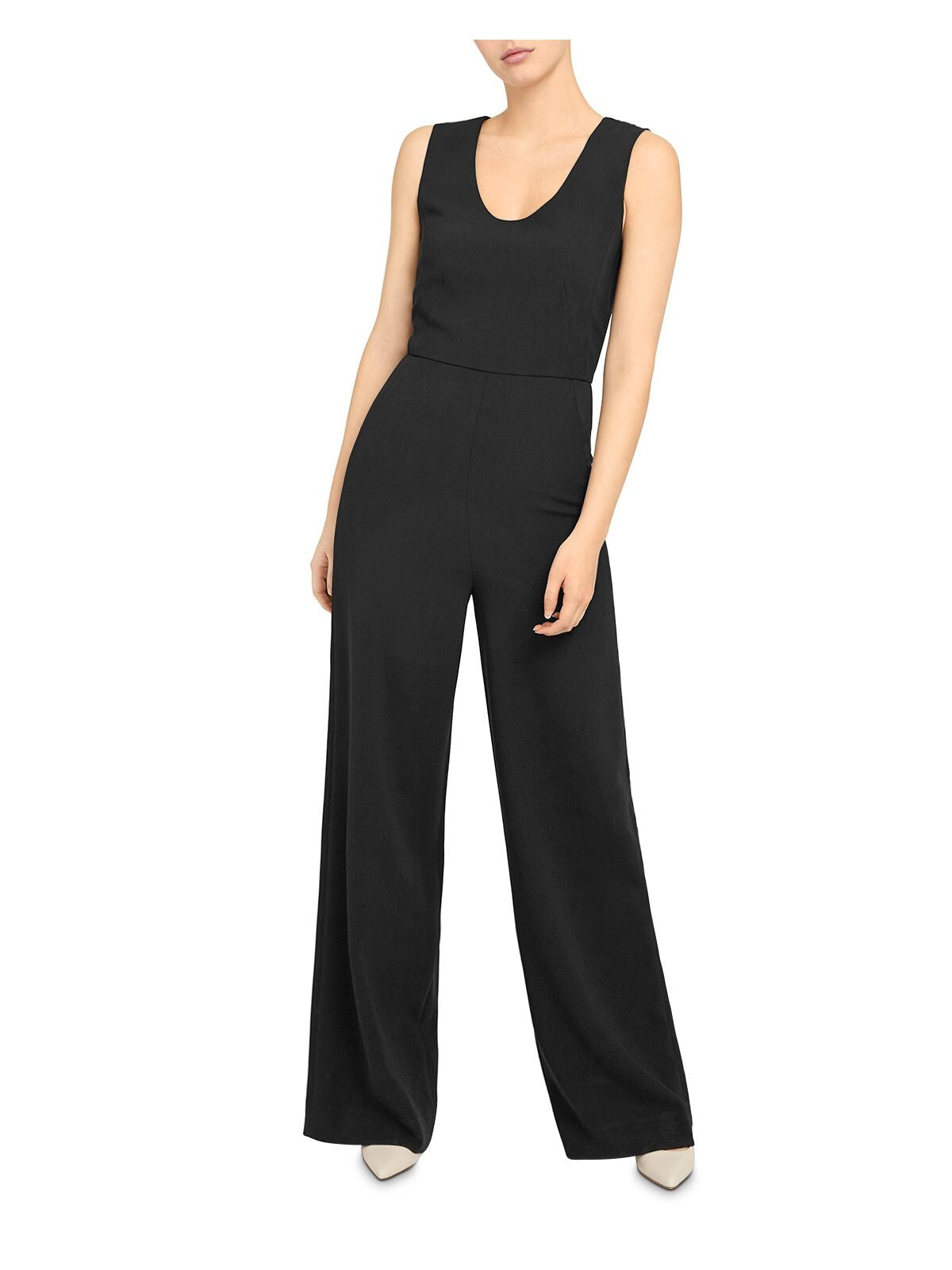 THEORY Womens Black Zippered Sleeveless Scoop Neck Evening Wide Leg Jumpsuit 0