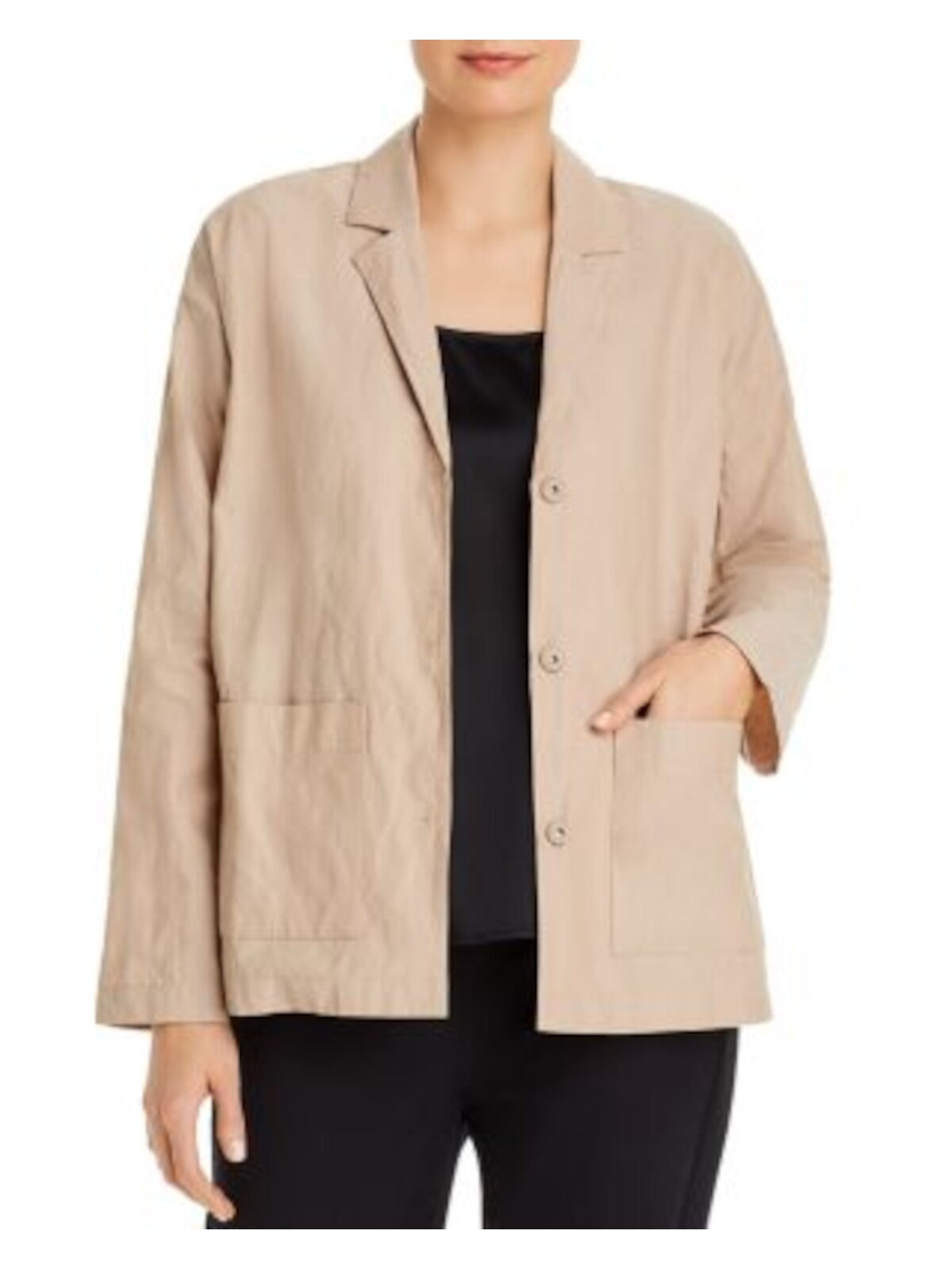 EILEEN FISHER Womens Beige Pocketed Oversized Blazer Jacket XL