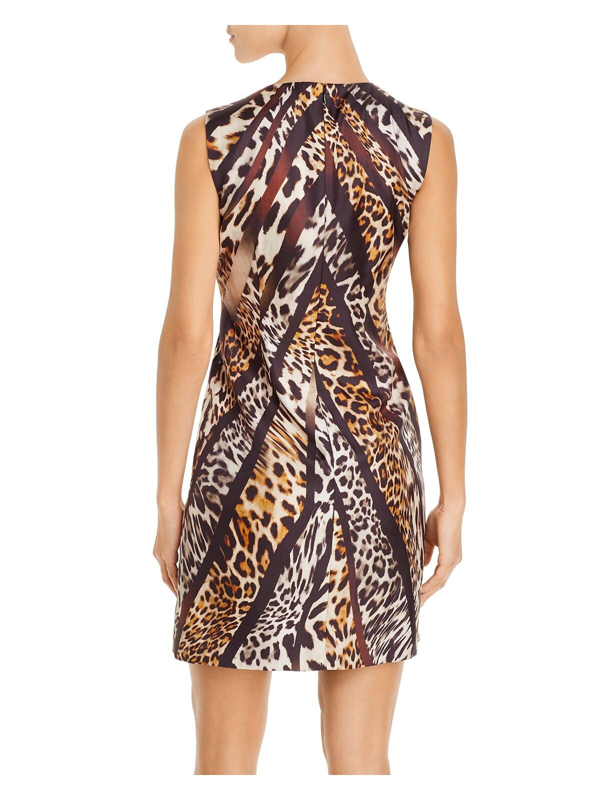 KOBI HALPERIN Womens Black Animal Print Sleeveless Crew Neck Short Wear To Work Fit + Flare Dress M