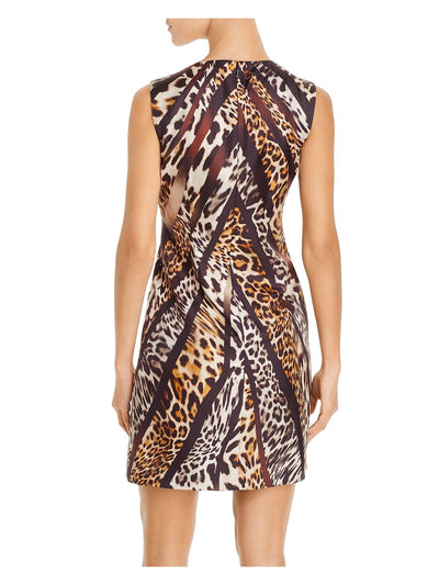 KOBI HALPERIN Womens Black Animal Print Sleeveless Crew Neck Short Wear To Work Fit + Flare Dress M