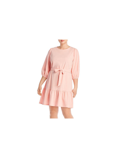 AQUA Womens Belted Zippered Tiered Pouf Sleeve Jewel Neck Above The Knee Cocktail Shift Dress