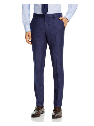 THEORY Mens Blue Flat Front, Check Slim Fit Pants 33