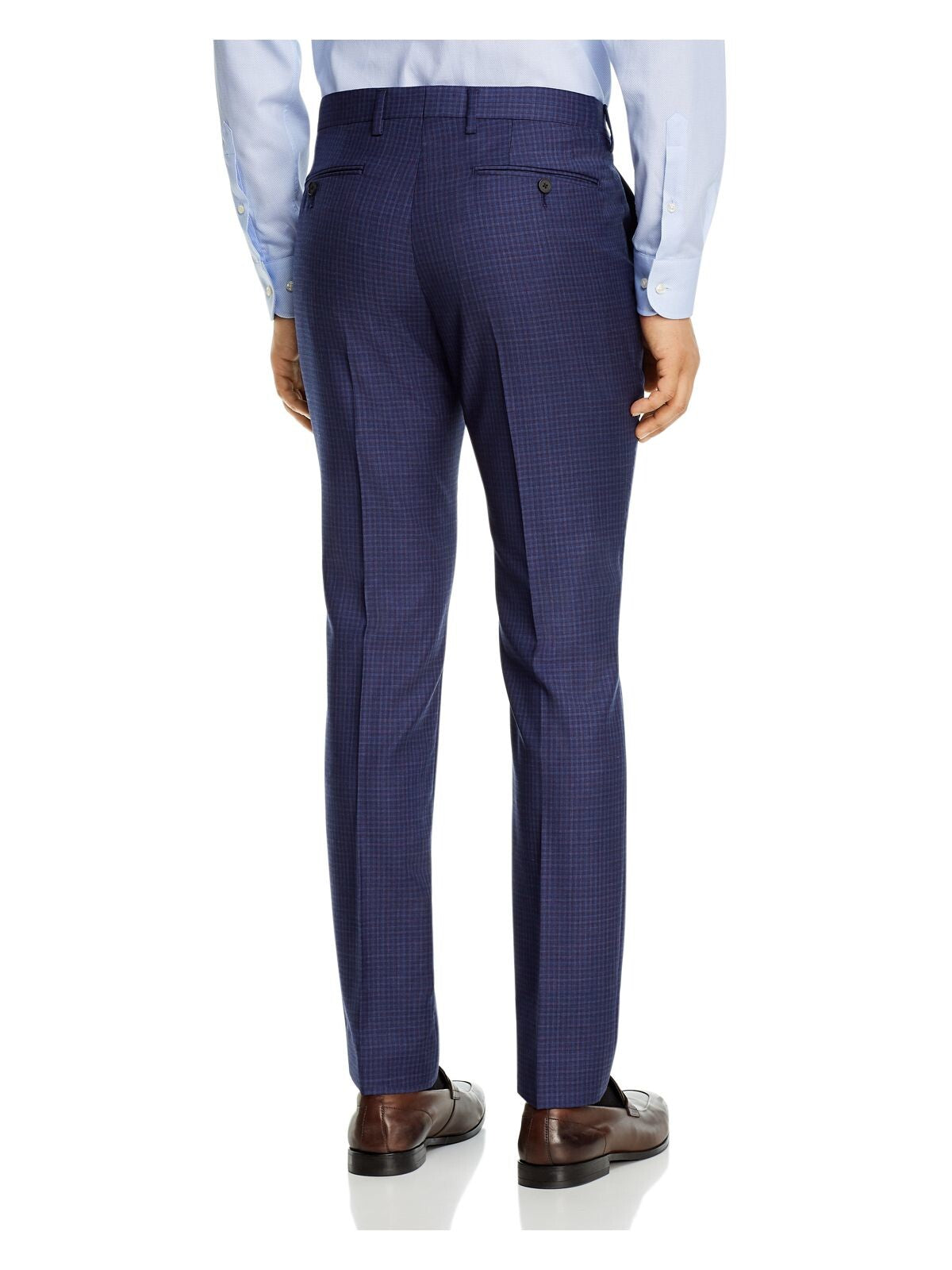 THEORY Mens Navy Flat Front, Check Slim Fit Pants 32W/ 34L