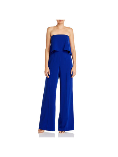 JAY GODFREY Womens Blue Stretch Zippered Cut Out Popover Strapless Evening Wide Leg Jumpsuit 6