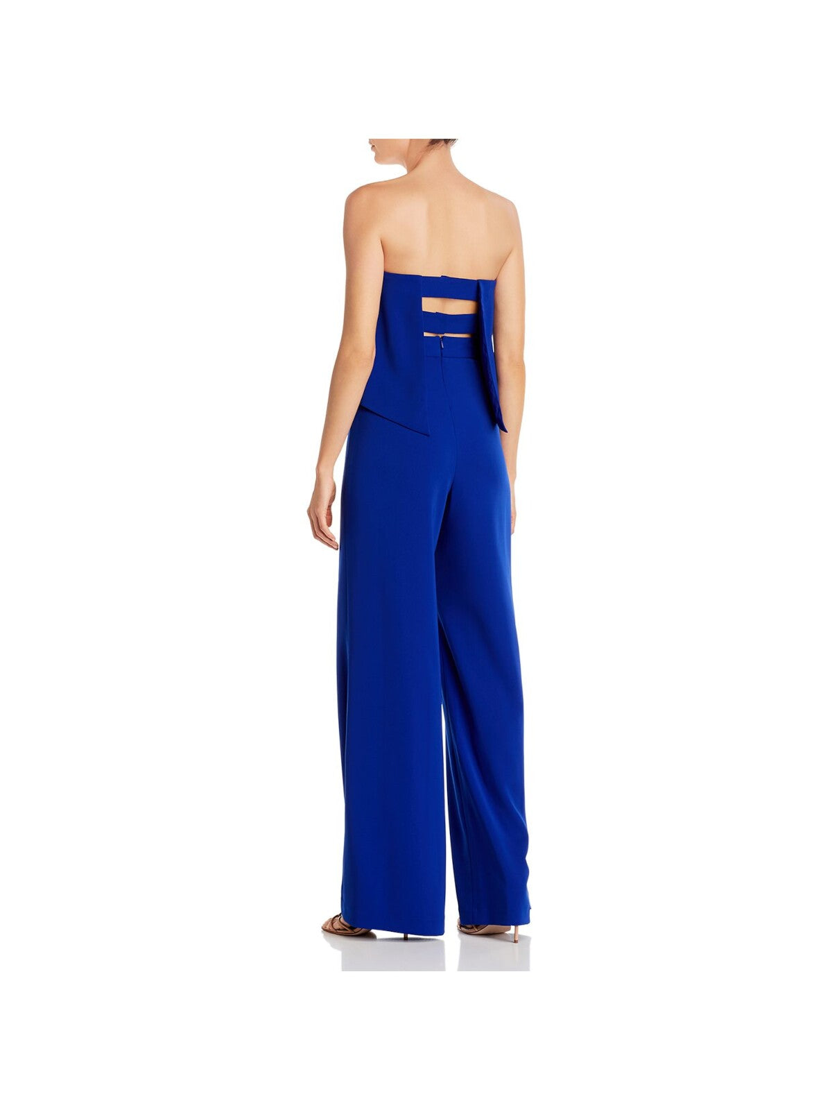 JAY GODFREY Womens Blue Stretch Zippered Cut Out Popover Strapless Evening Wide Leg Jumpsuit 8