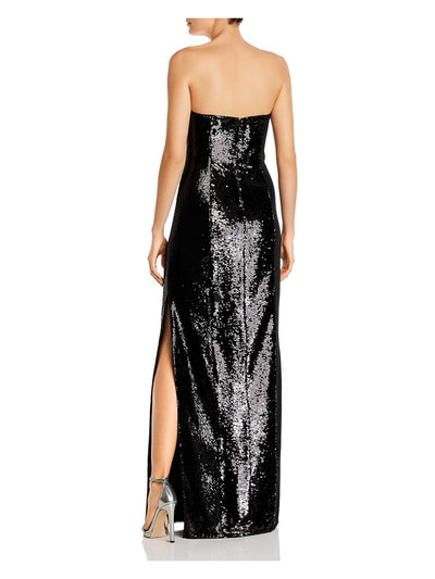 AIDAN AIDAN MATTOX Womens Black Sequined Zippered Sleeveless Strapless Full-Length Formal Sheath Dress 4