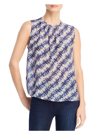 VELVET Womens Blue Printed Sleeveless Tie Neck Top Size: XS