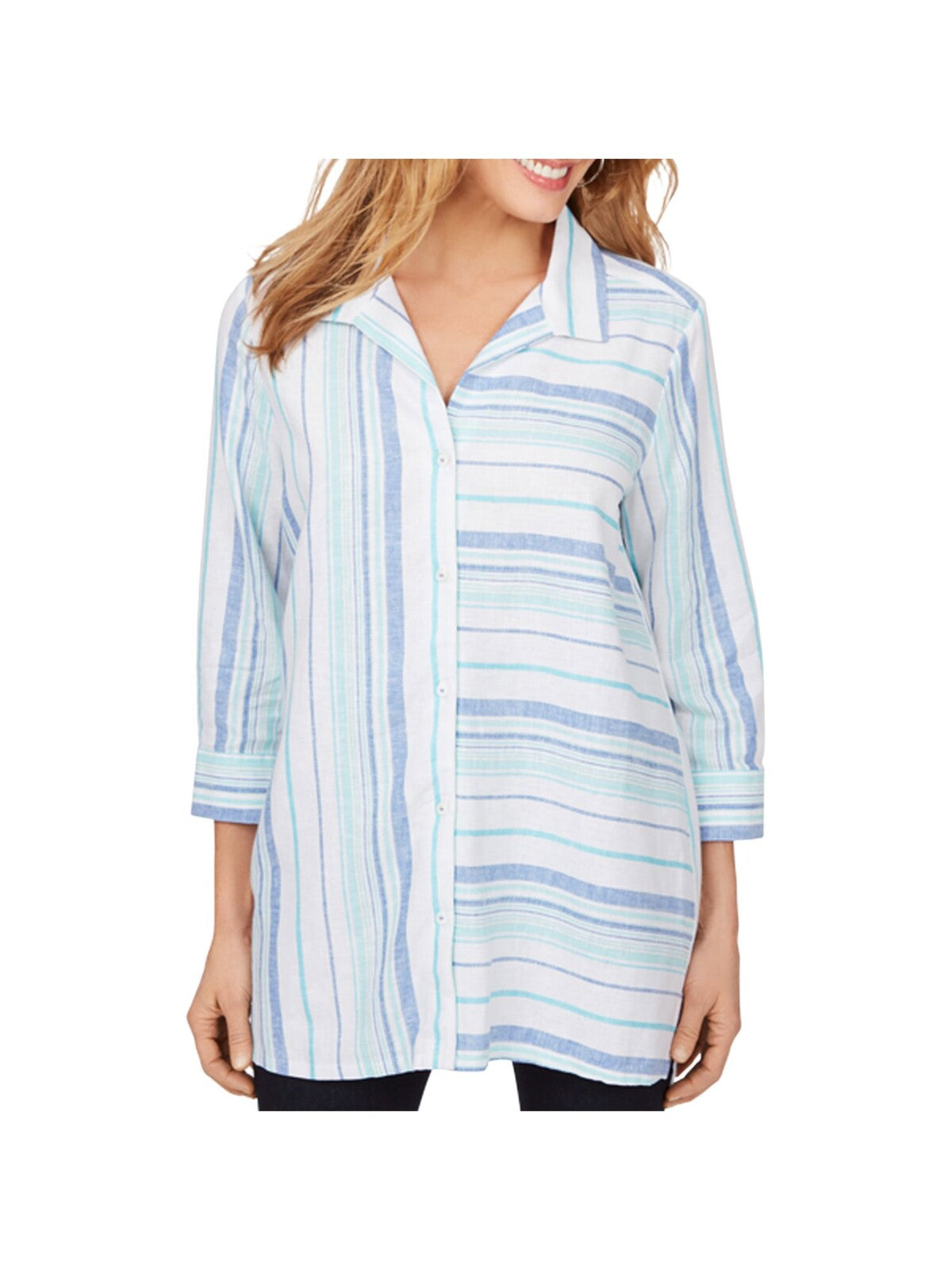 FOXCROFT Womens Cuffed Sleeve Collared Tunic Top