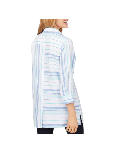 FOXCROFT Womens White Striped Cuffed Sleeve Collared Tunic Top 6