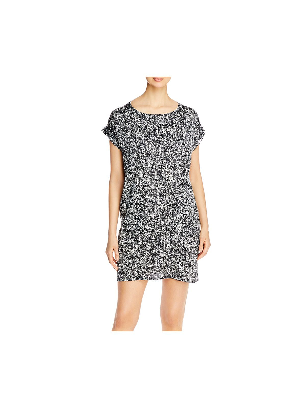 EILEEN FISHER Womens Black Printed Boat Neck Short Shift Dress L