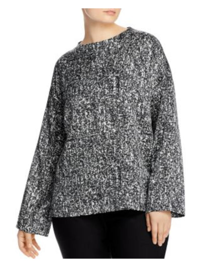 EILEEN FISHER Womens Black Printed Long Sleeve V Neck Wear To Work Blouse XXS