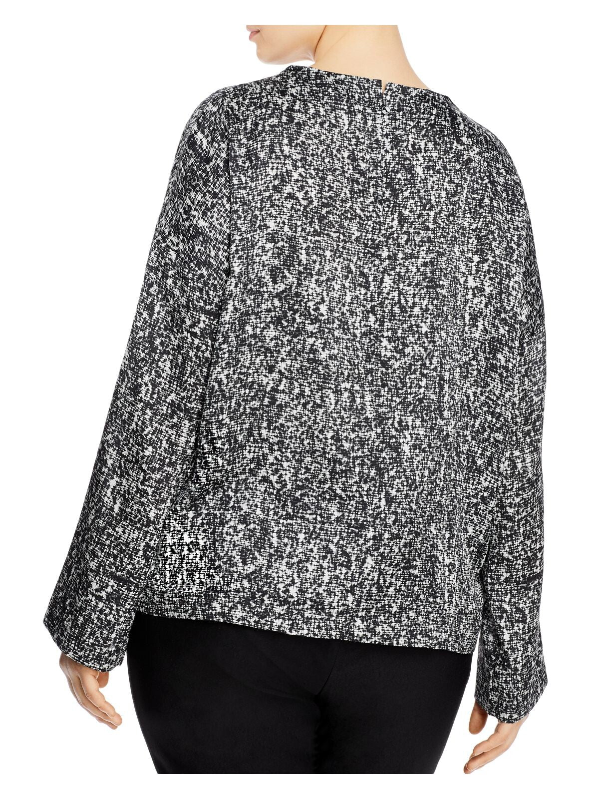 EILEEN FISHER Womens Black Printed Long Sleeve V Neck Wear To Work Blouse S