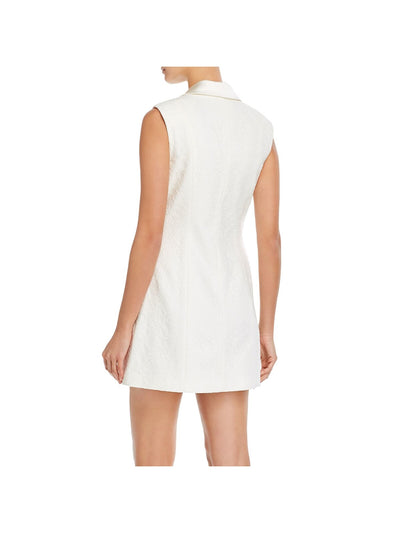 JAY GODFREY Womens White Lace Fitted Faux Pockets Button Up Floral Sleeveless Surplice Neckline Mini Cocktail Wrap Dress 4