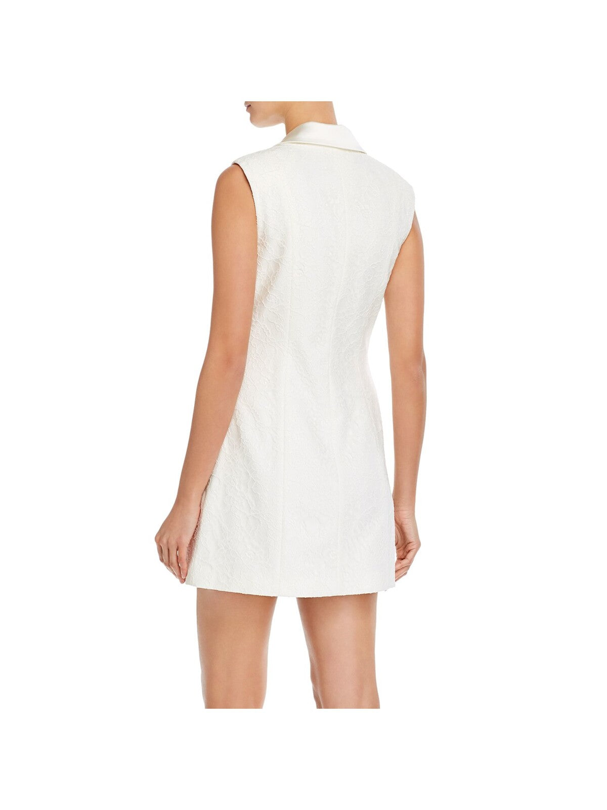 JAY GODFREY Womens Lace Fitted Faux Pockets Button Up Sleeveless Surplice Neckline Mini Cocktail Wrap Dress
