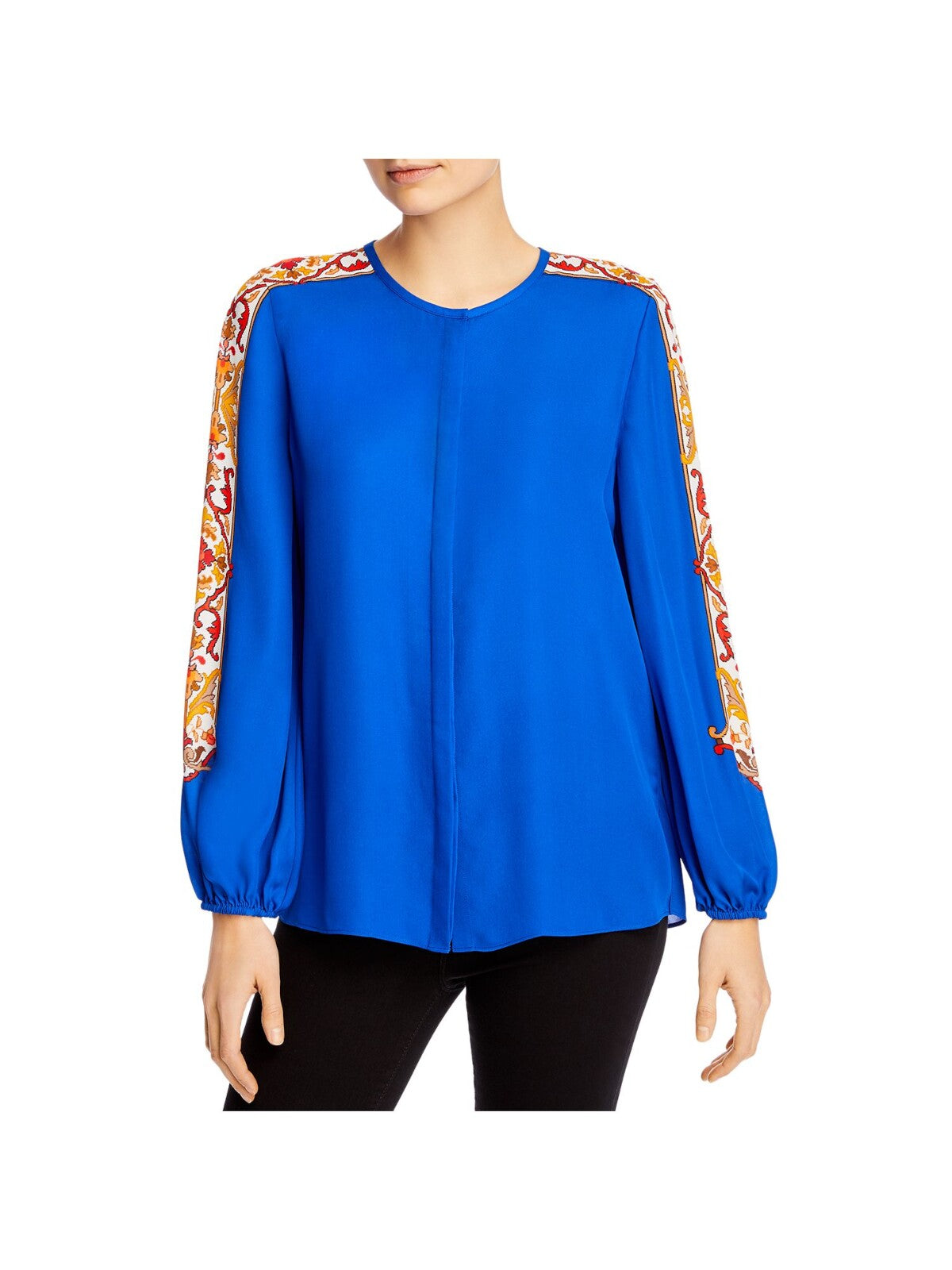 KOBI HALPERIN Womens Blue Pleated Semi-sheer Printed Long Sleeve Wear To Work Button Up Top XS