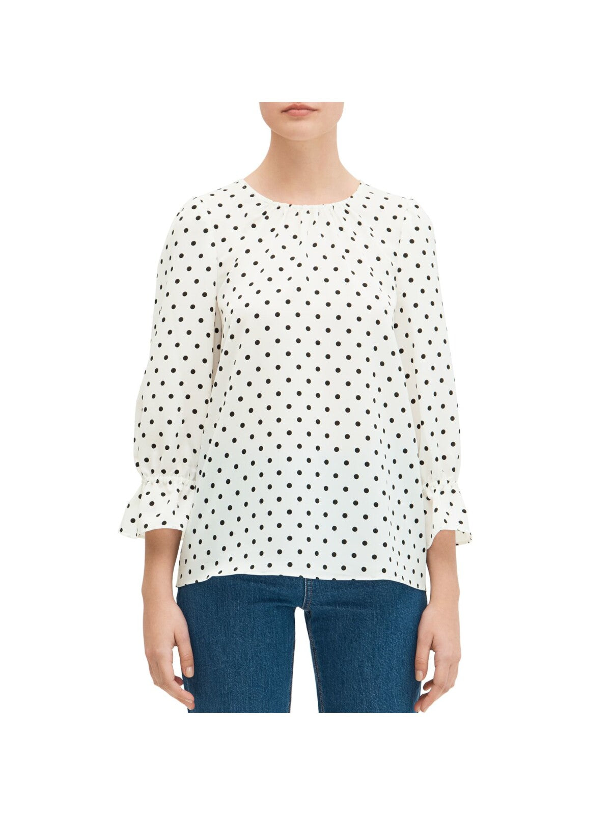 KATE SPADE NEW YORK Womens Ivory Sheer Keyhole Closure Polka Dot 3/4 Sleeve Round Neck Wear To Work Blouse XXS