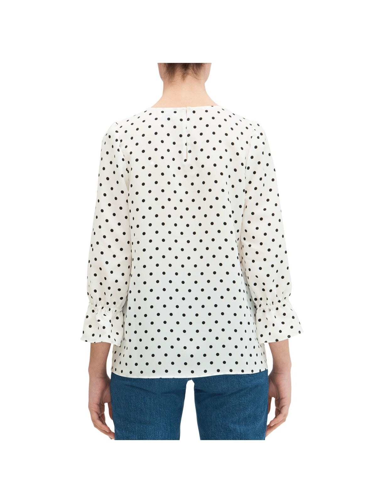 KATE SPADE NEW YORK Womens Ivory Sheer Keyhole Closure Polka Dot 3/4 Sleeve Round Neck Wear To Work Blouse XXS