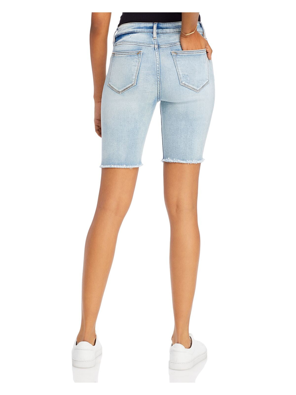 AQUA Womens Blue Frayed Button Fly Shorts 24