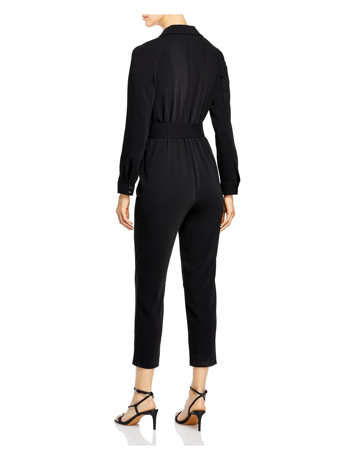 CUPCAKES AND CASHMERE Womens Black Belted Pleated Cuffed Sleeve Surplice Neckline Evening Cropped Jumpsuit S