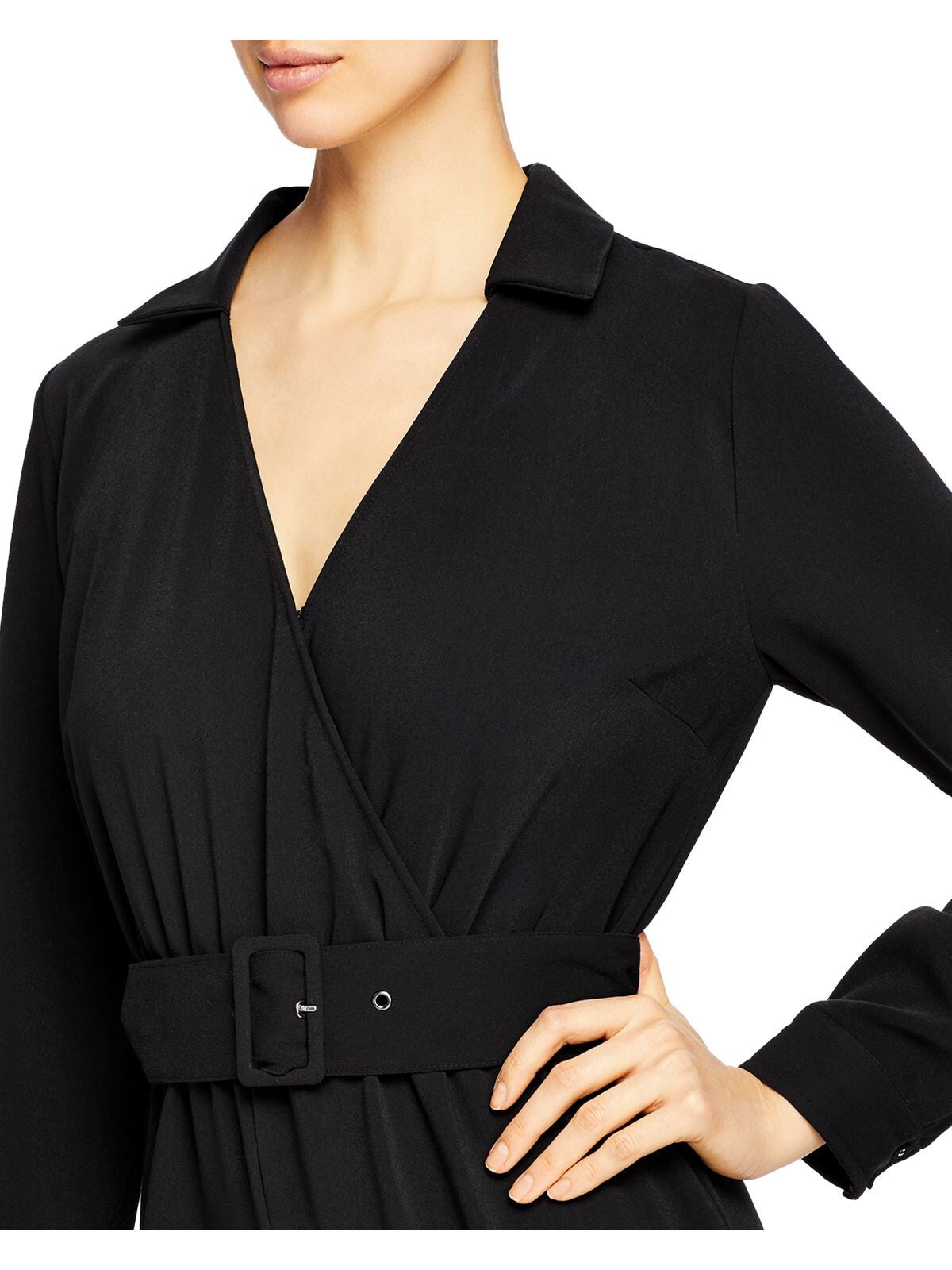 CUPCAKES AND CASHMERE Womens Black Belted Pleated Cuffed Sleeve Surplice Neckline Evening Cropped Jumpsuit S