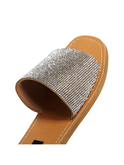 AQUA Womens Silver Embellished Shine Round Toe Slip On Slide Sandals Shoes 6.5 M