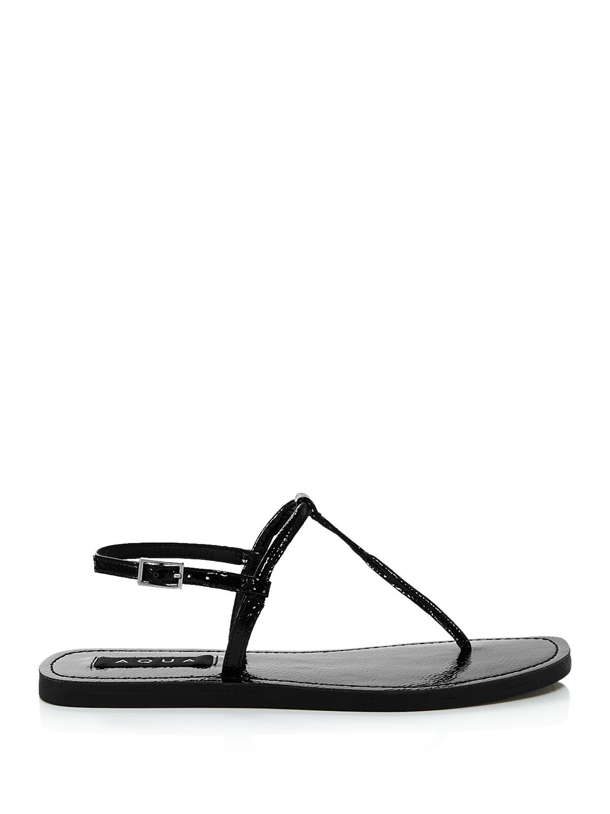 AQUA Womens Black T-Strap Zen Round Toe Buckle Thong Sandals Shoes 7.5 M