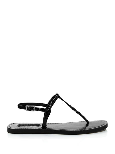 AQUA Womens Black T-Strap Zen Round Toe Buckle Thong Sandals Shoes 7.5 M