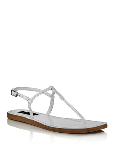 AQUA Womens White T-Strap Zen Buckle Thong Sandals 7 M