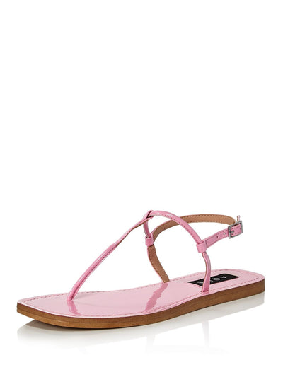 AQUA Womens Pink T-Strap Zen Round Toe Buckle Thong Sandals Shoes 7.5 M