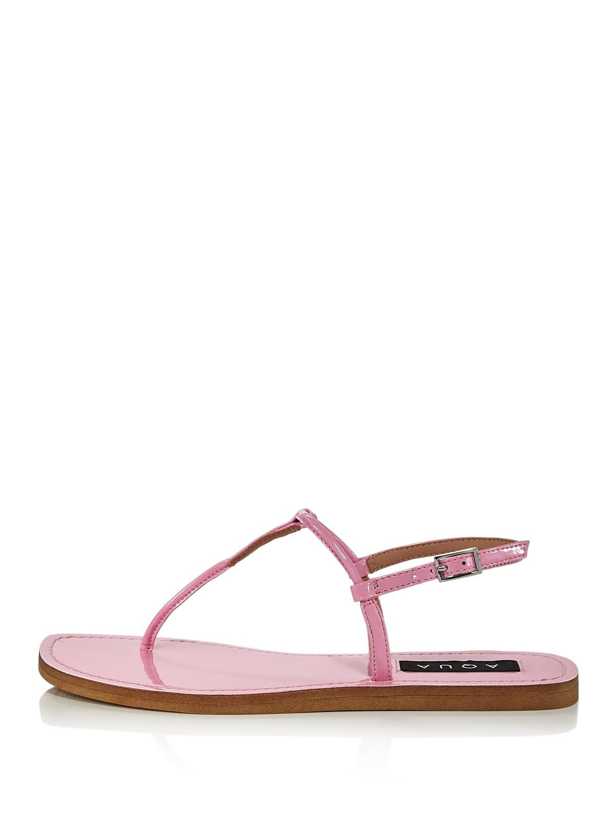 AQUA Womens Pink T-Strap Zen Round Toe Buckle Thong Sandals Shoes 5 M