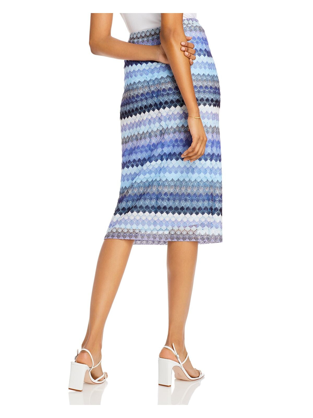 AQUA Womens Blue Chevron Below The Knee Pencil Skirt M