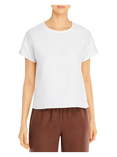 EILEEN FISHER Womens Ivory Pinstripe Short Sleeve Crew Neck Top M