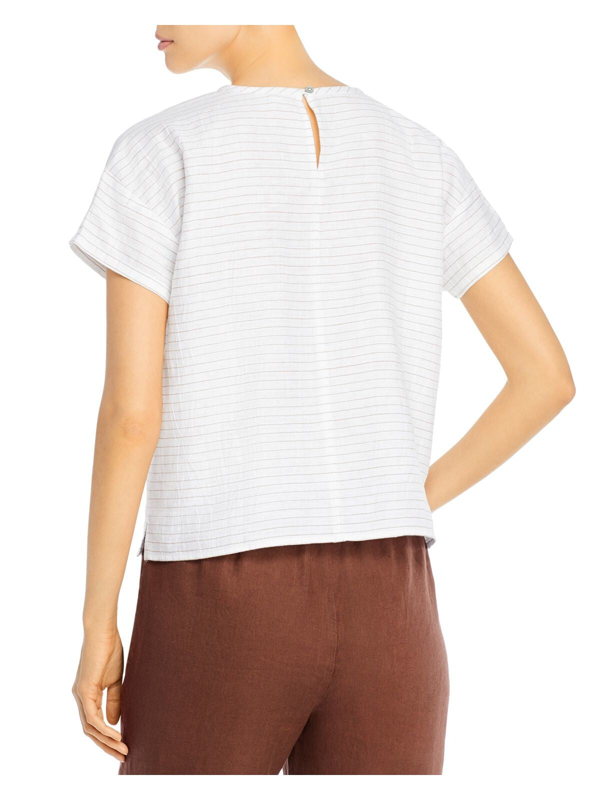 EILEEN FISHER Womens White Pinstripe Short Sleeve Crew Neck Top XL