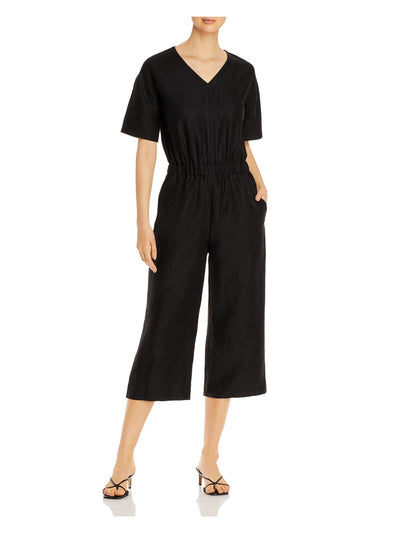 EILEEN FISHER Womens Black Short Sleeve V Neck Wide Leg Jumpsuit XL