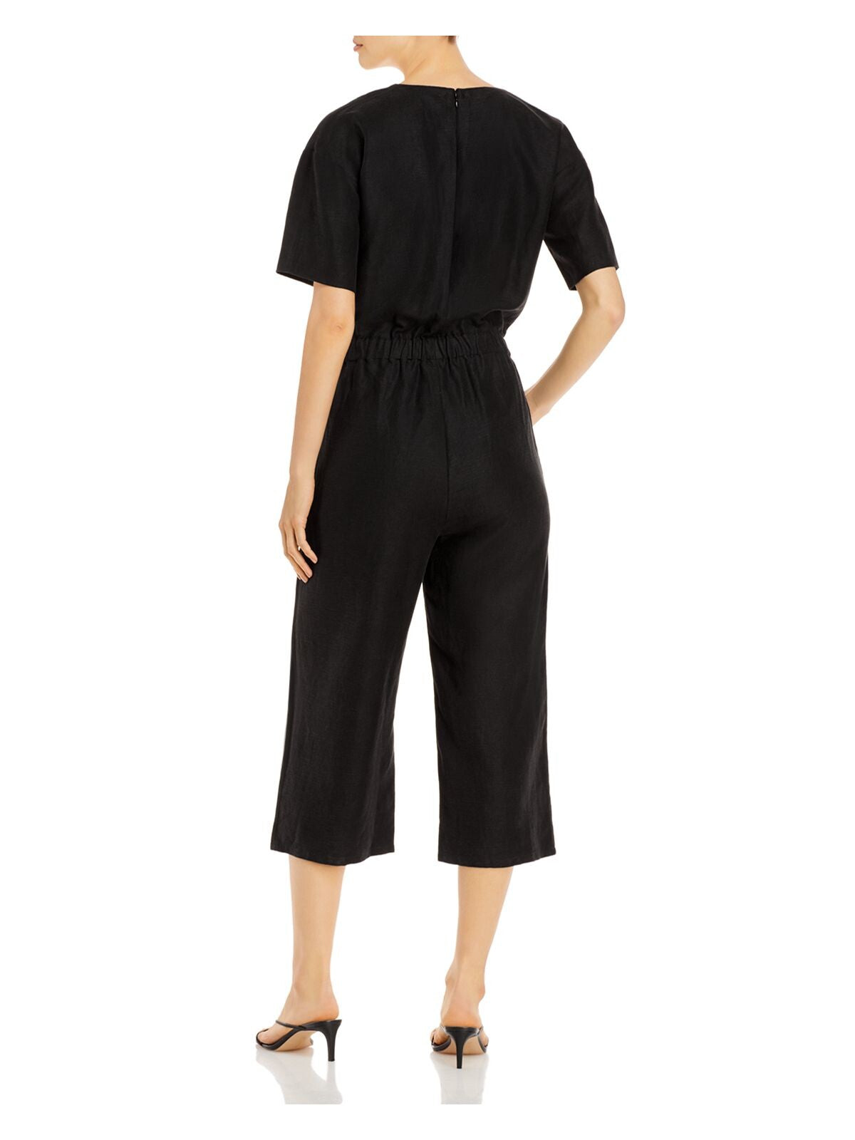 EILEEN FISHER Womens Black Short Sleeve V Neck Wide Leg Jumpsuit XL