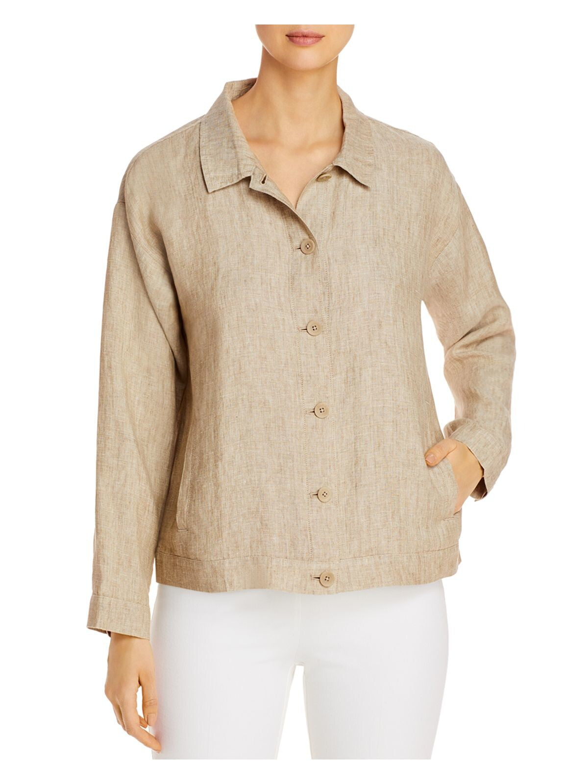 EILEEN FISHER Womens Linen Button Down Jacket