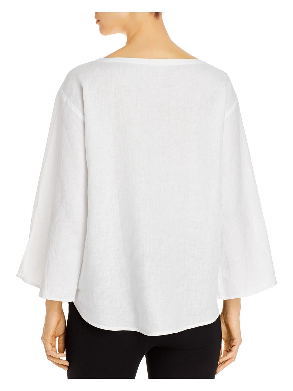 EILEEN FISHER Womens White Slitted Bell Sleeve Boat Neck Blouse XXS