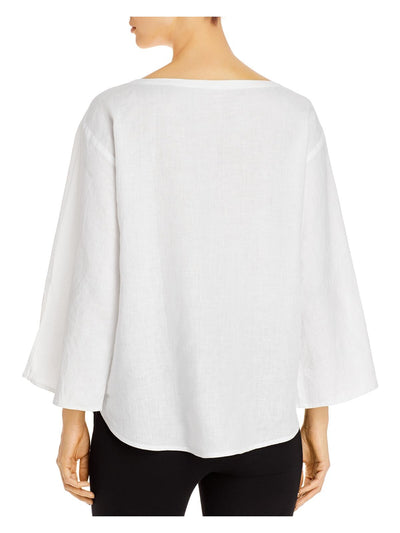 EILEEN FISHER Womens White Slitted Bell Sleeve Boat Neck Blouse XXS