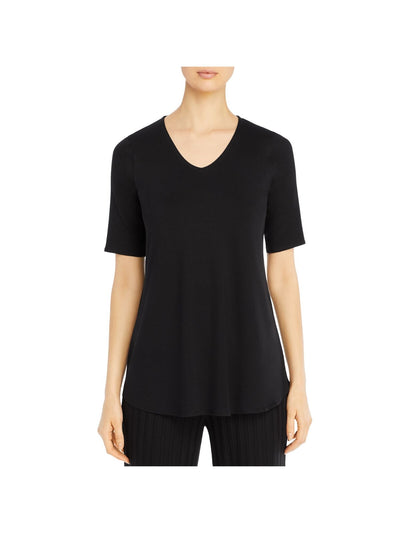 EILEEN FISHER Womens Black Stretch V Neck T-Shirt XS