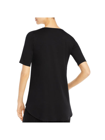 EILEEN FISHER Womens Black Stretch V Neck T-Shirt XS