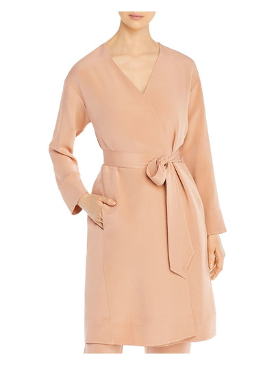 EILEEN FISHER Womens Beige Tie Pocketed Trench Coat S