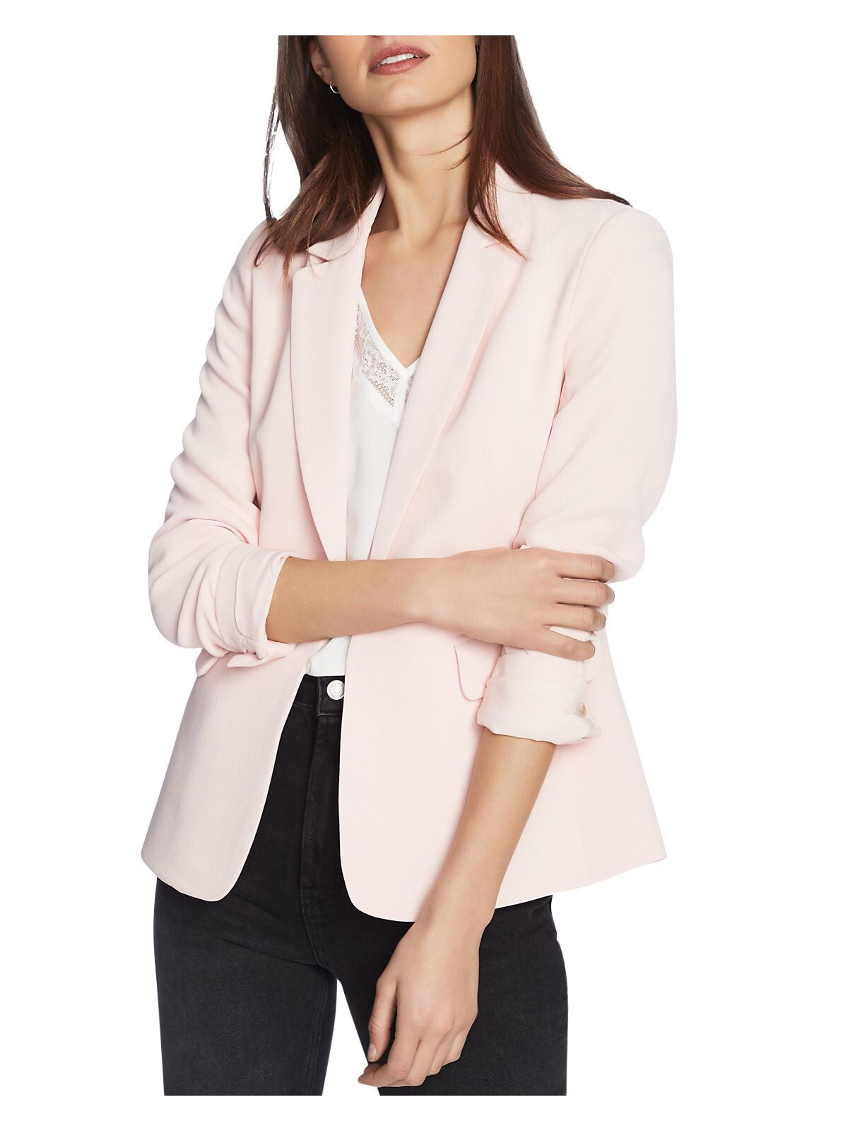 1. STATE Womens Pink Textured Slitted Long Sleeve Notched Lapels Wear To Work Blazer Jacket 2