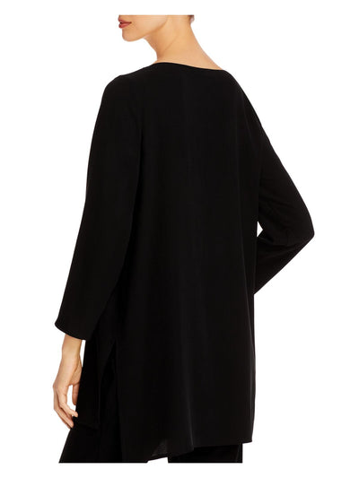 EILEEN FISHER Womens Black 3/4 Sleeve Jewel Neck Tunic Top S