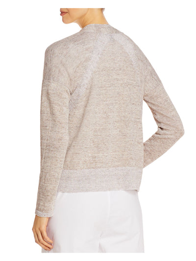 EILEEN FISHER Womens Beige Short Length Textured Racerback Seam Rib-knit Trim Heather Long Sleeve Open Front Cardigan XL