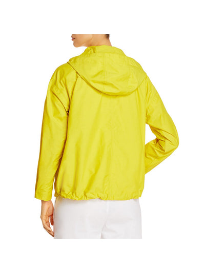 EILEEN FISHER Womens Yellow Pocketed Hooded Drawstring Hem Zip Up Jacket M