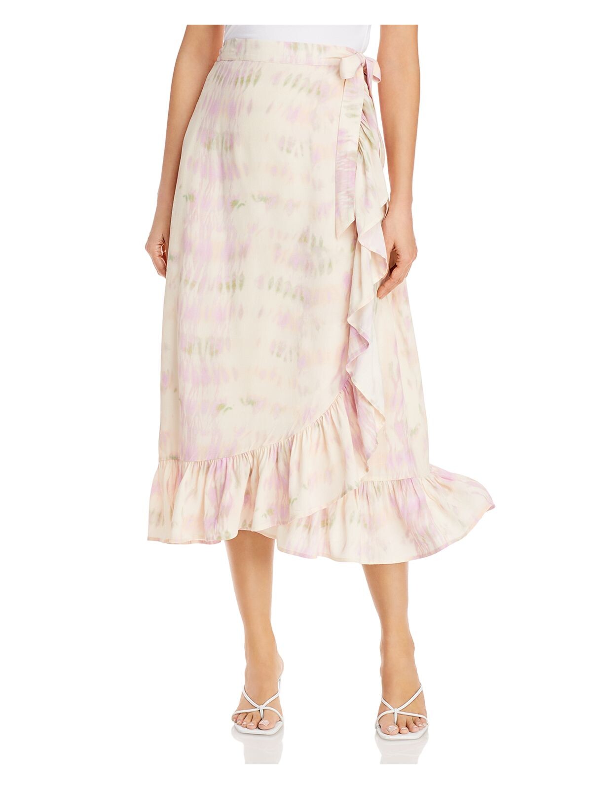 DOLAN Womens Pink Tie Ruffled Lined Tie Dye Midi Wrap Skirt S