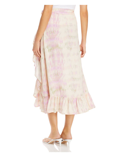 DOLAN Womens Pink Tie Ruffled Lined Tie Dye Midi Wrap Skirt S