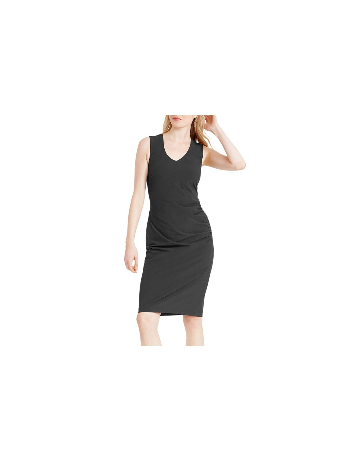 NIC+ZOE Womens Black Stretch Moisture Wicking Ruched Wrinkle-resistance Sleeveless V Neck Above The Knee Sheath Dress M