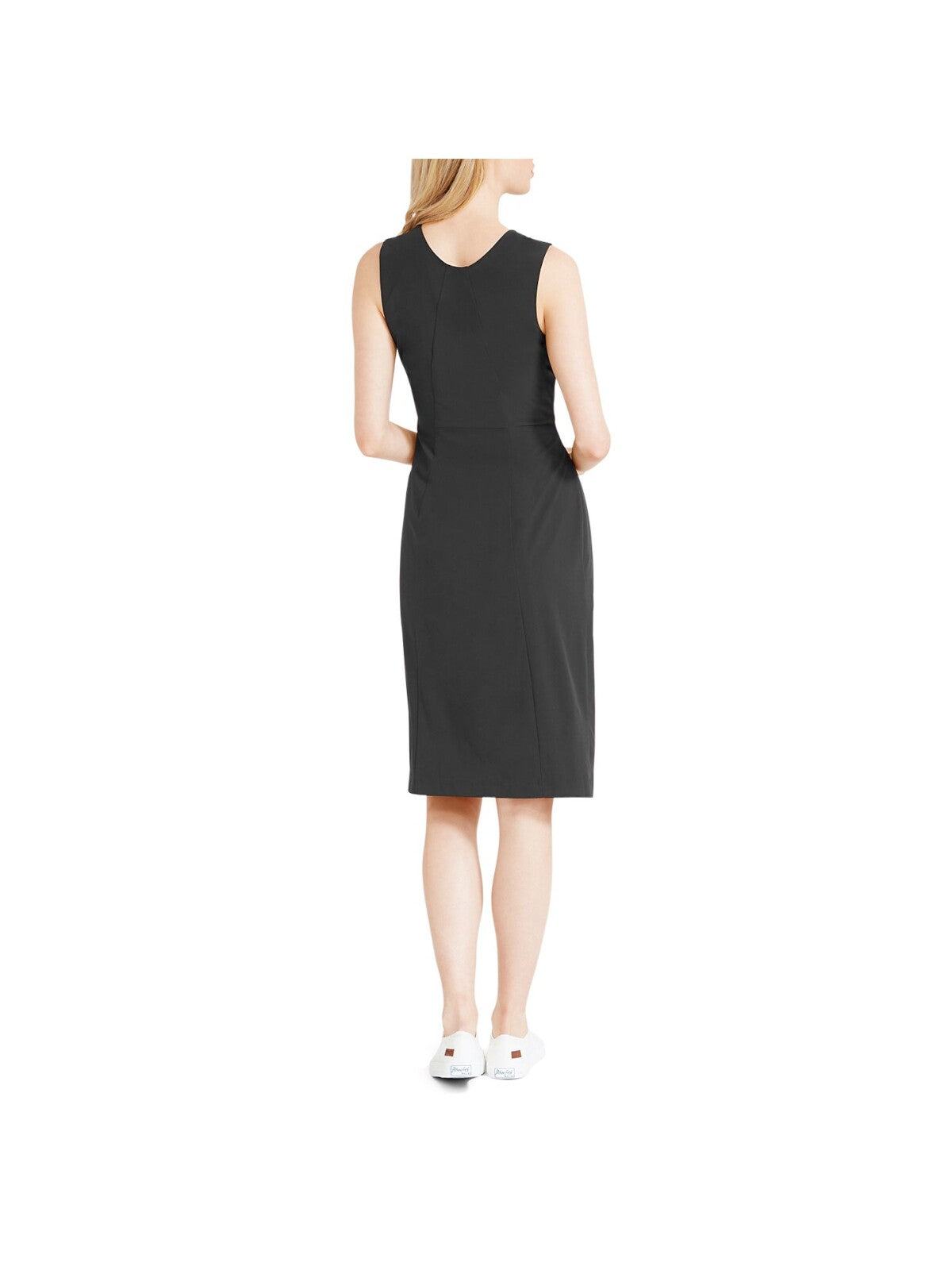NIC+ZOE Womens Black Stretch Moisture Wicking Ruched Wrinkle-resistance Sleeveless V Neck Above The Knee Sheath Dress M