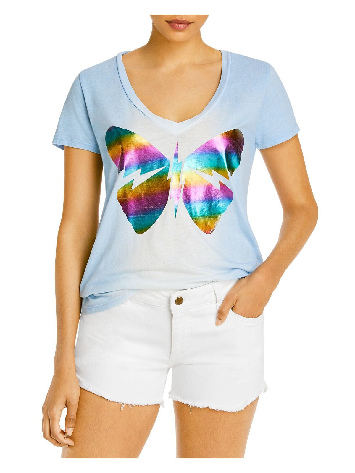 AQUA Womens Light Blue V Neck T-Shirt M